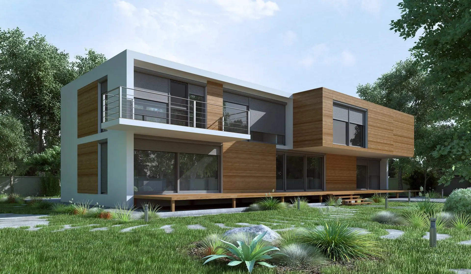 Maison moderne équipée de volets roulants